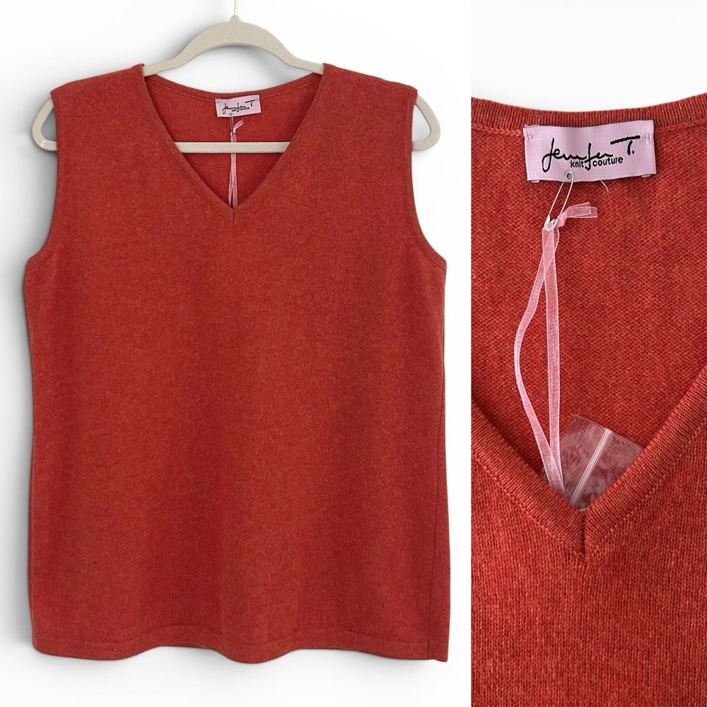 Jennifer T Knit Couture Women 16 Orange 100% Cashmere Pullover Sweater Tank NWT